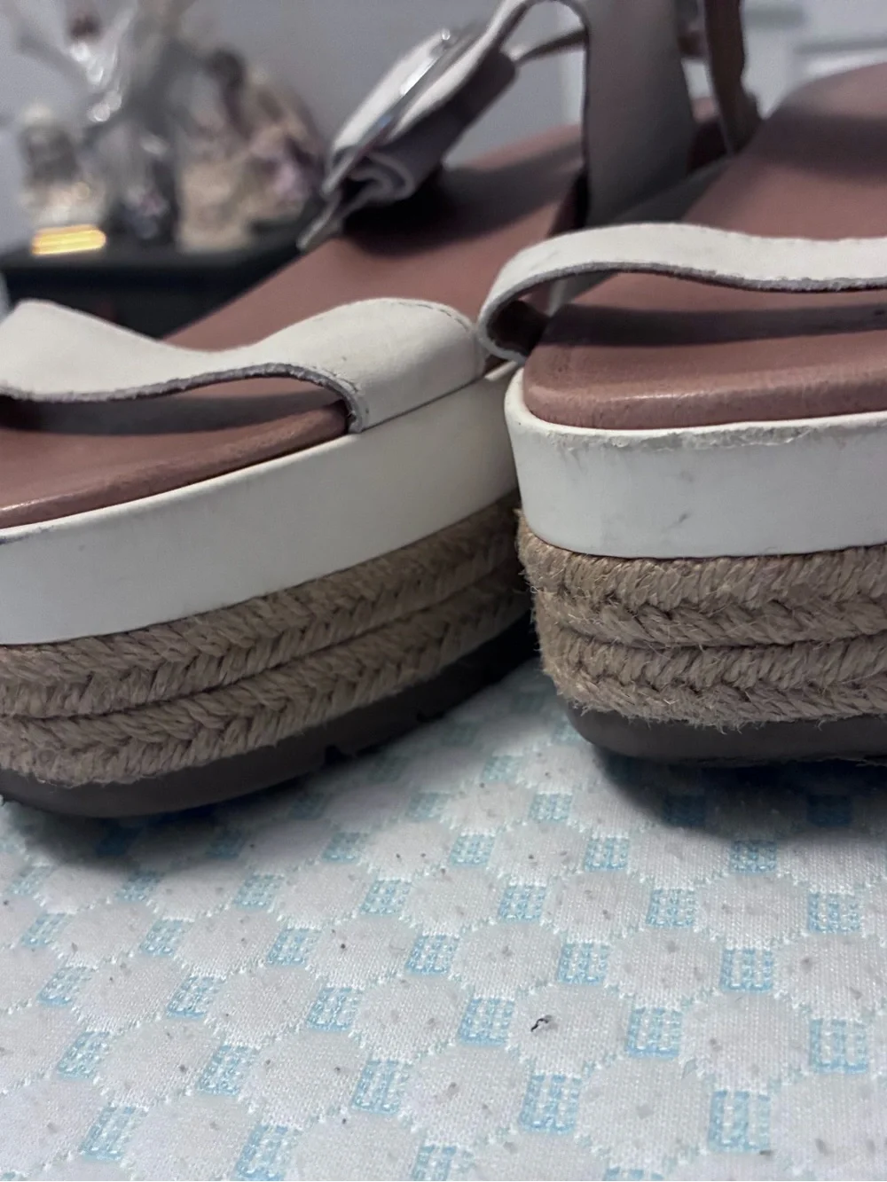 UGG Women White April Espadrille Wedge Platform Buckle Sandals sz 42 $80